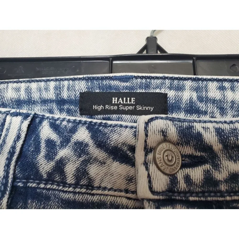 True Religion Halle High Rise Super Skinny Acid Wash Raw Hem Jeans
